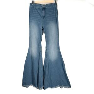 Free‎ People Flare Jeans Size 26 High Rise Distressed Hem Denim festival boho